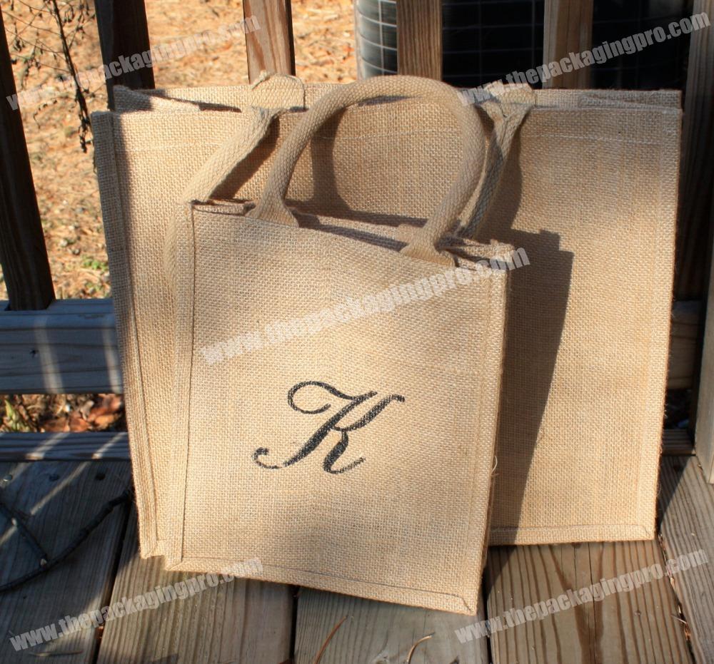 Large jute burlap tote bag with personal initial or your design