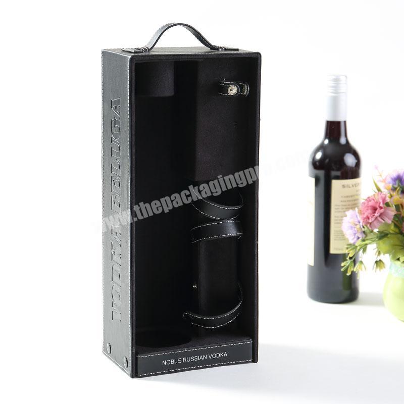 latest product Wholesale Custom Logo Black Pu Leather single bottles pro table Wine Gift Box