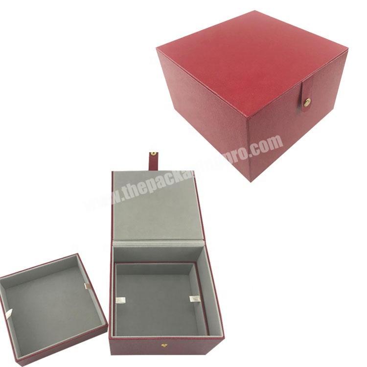 leatherette paper hinged box 2 layers with fleece lining gift box packaging and push button closure