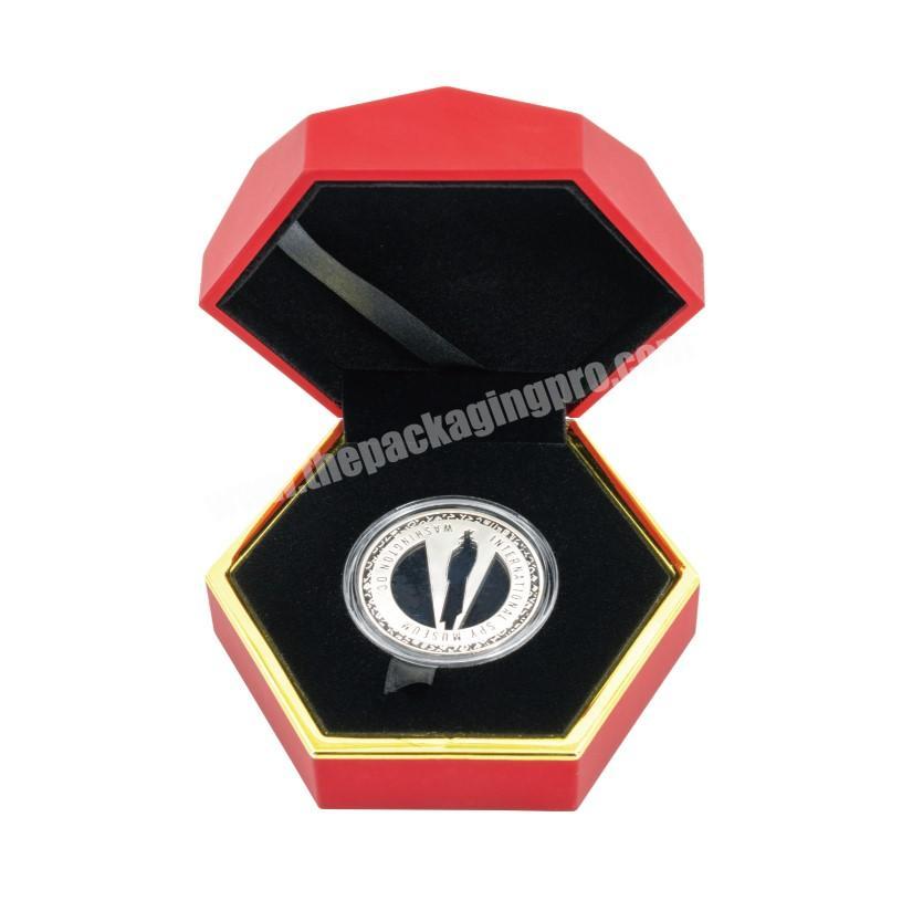 LED light 10.5x9.3x4.2cm red sexangular hexangular coin box with environmental friendly rubber coating