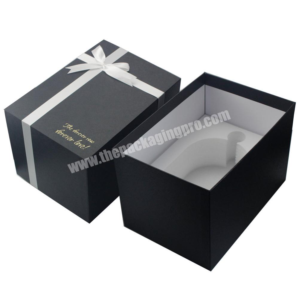Lid and base box with custom foam for Jewelry Accessory Jewelry Storage Retail Box with Ribbon