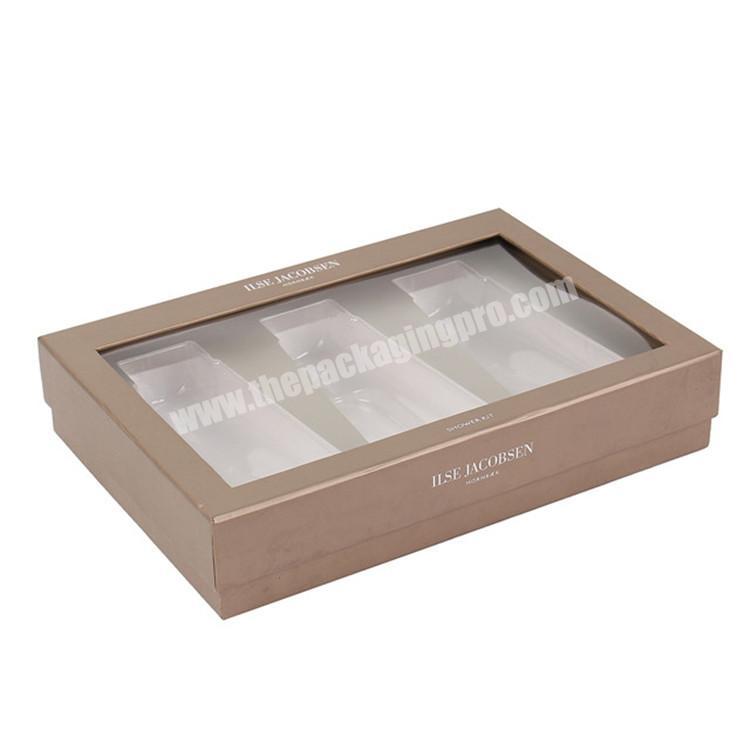 lid and base hard cardboard cosmetic gift box with window