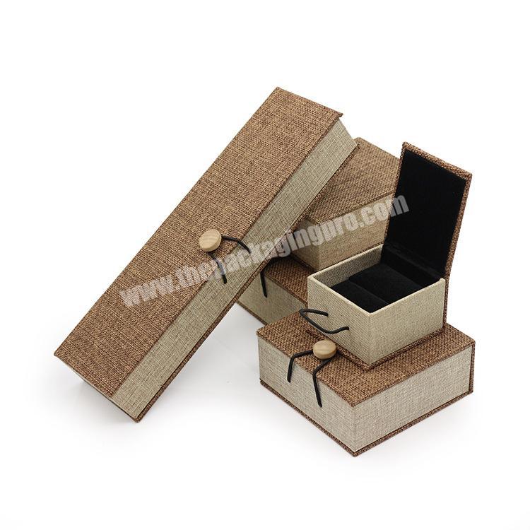 Linen Flax Gift Jewelry Set Box With Button