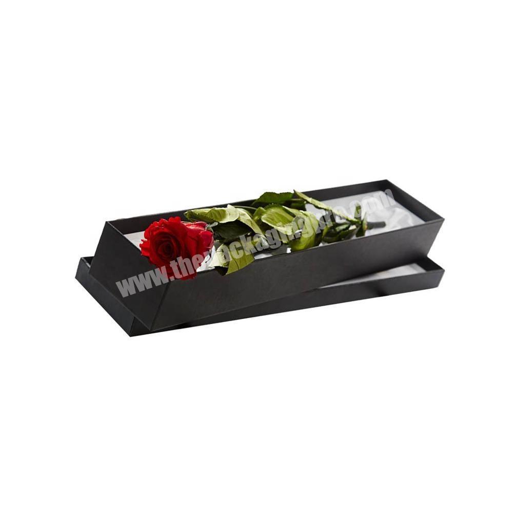 logo custom lid paper black packaging single long stem rose flower gift box
