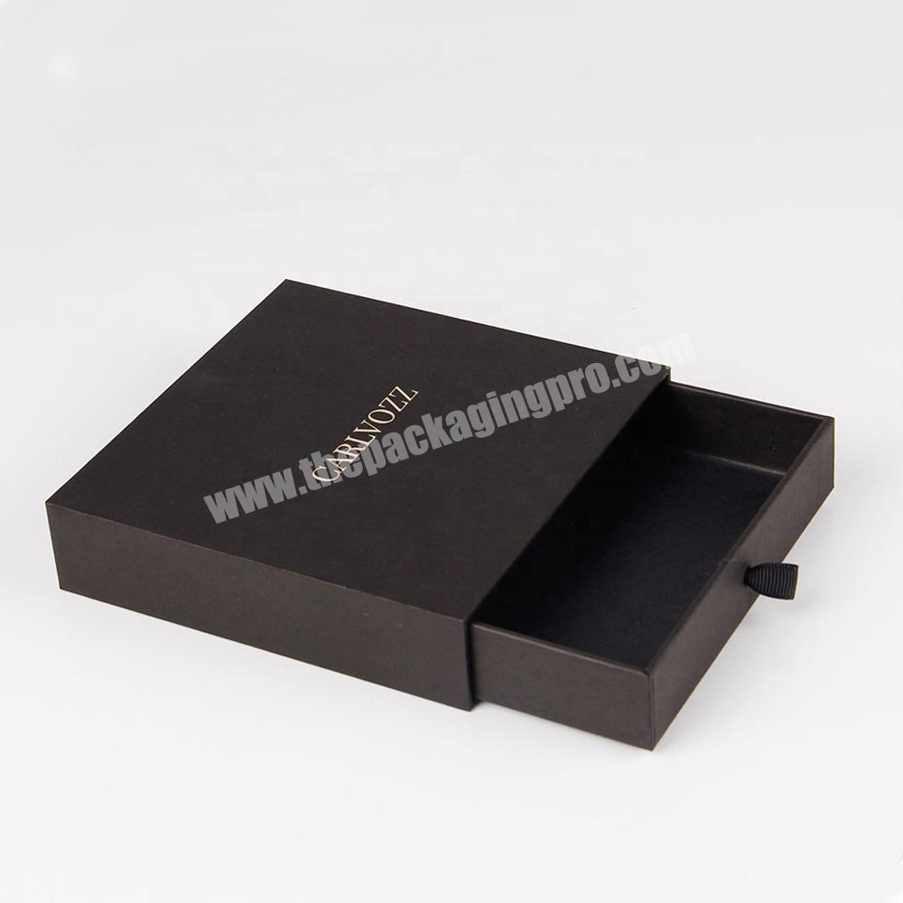 Logo embossed black packaging box with slide out drawer