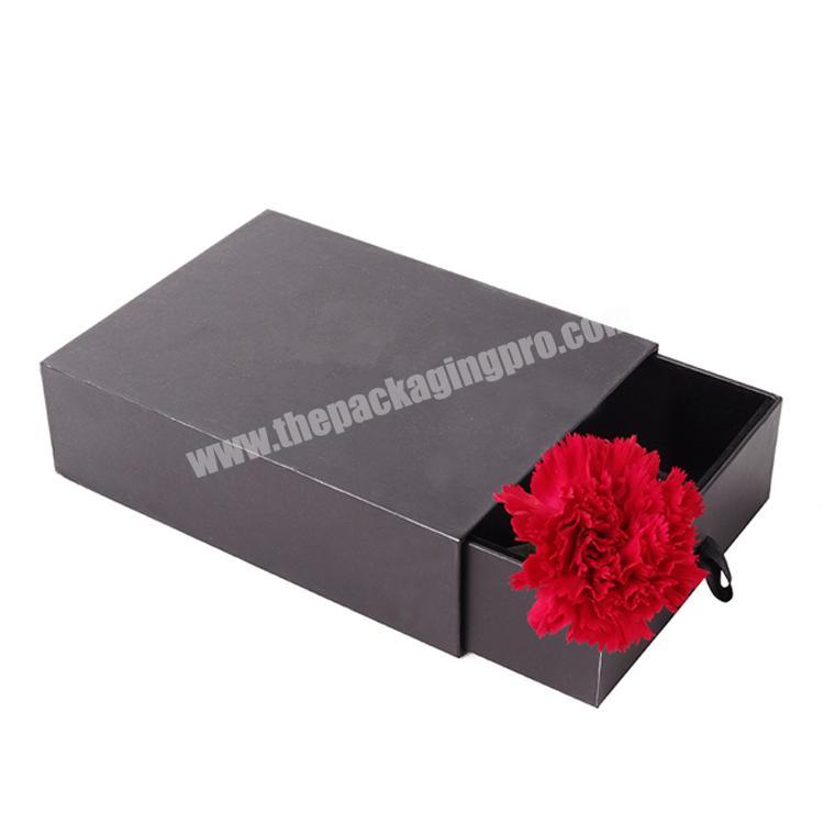 Logo Hot Stamping Black Drawer Slide Packaging Paper Boxes for Flower
