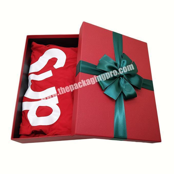Logo print large luxury red pink gift packaging box with silk ribbon for dress gift box packaging