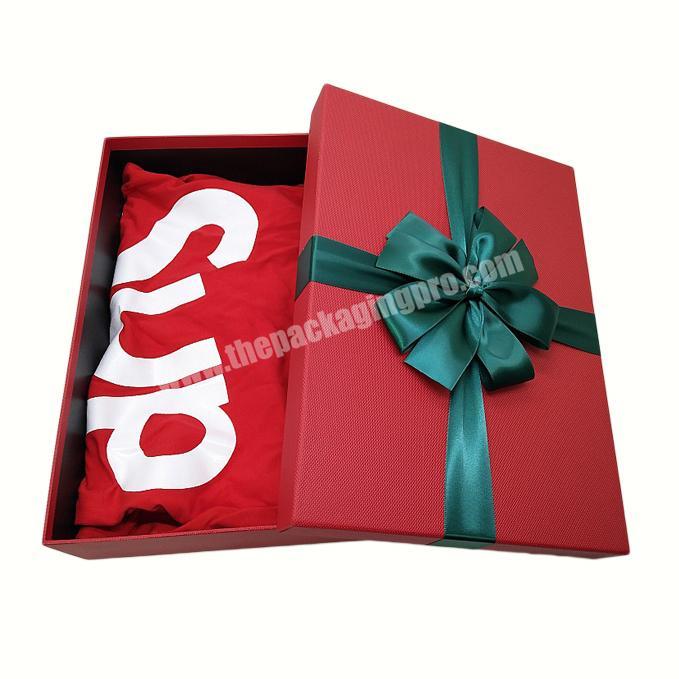 Logo print large luxury red pink gift packaging box with silk ribbon for dress gift box packaging
