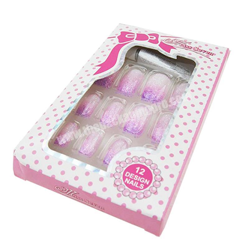 Logo printable Eco-friendly Custom  350gsm cardboard white false nail packaging box nail polish packaging with blister tray