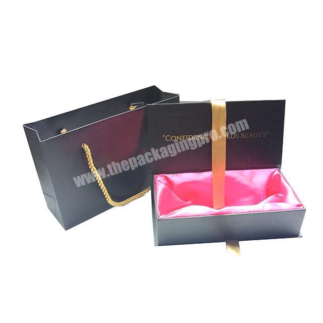 Logo Printed  Hair Extension Packaging Gift Box with Satin Silk Insert