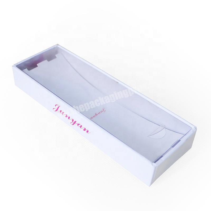 Long white plastic jewelry paper box with clear PVC cover window