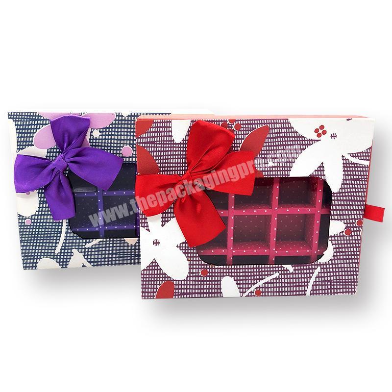 Low MOQ fancy craft chocolate packaging candy red paper box with clear window