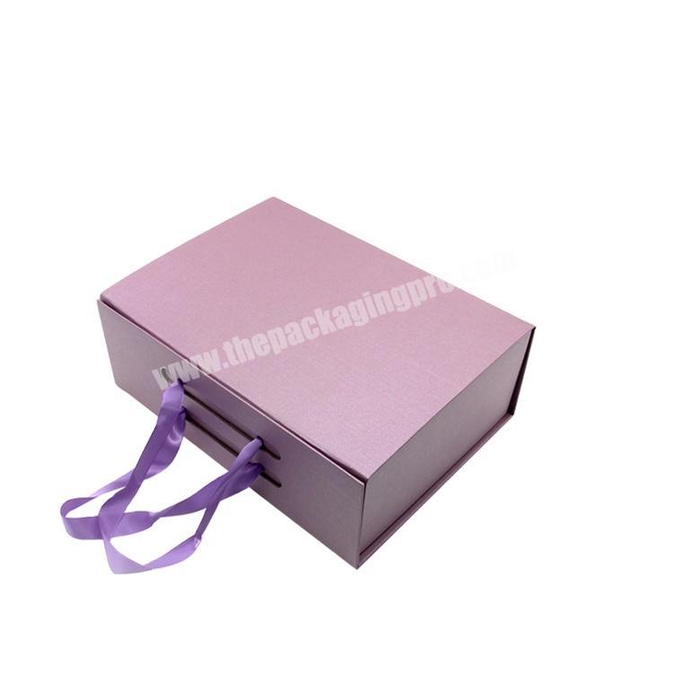 Low Moq Hot Fancy Rigid Flat Luxury Packaging Folding Box With Ribbon