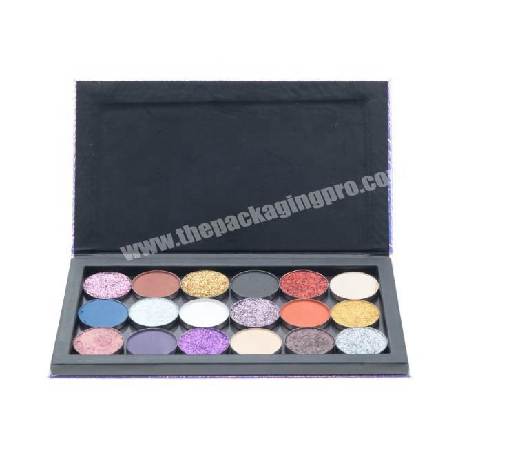 Low moq private label 18 colors eyeshadow palette packaging glitter cardboard packaging custom