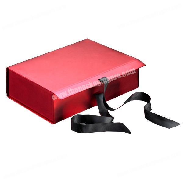 Luxury Art Red Paper Ribbon Magnetic Closure Packaging Folding Collapsible Custom Jewelry Gift Boxes