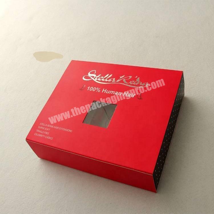 Luxury beautiful red custom hair extension packaging box for hair accessories with window