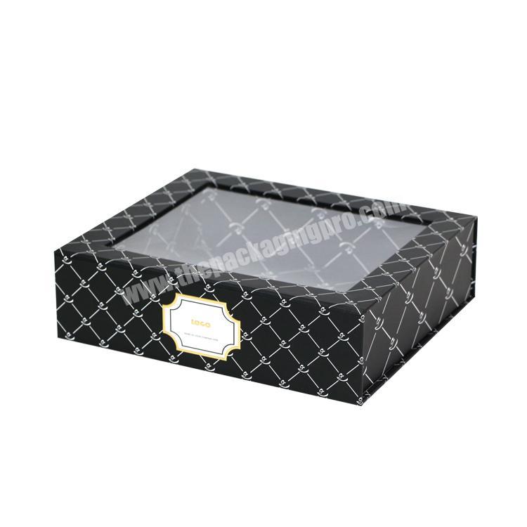 Luxury black cosmetic folding packaging box with window