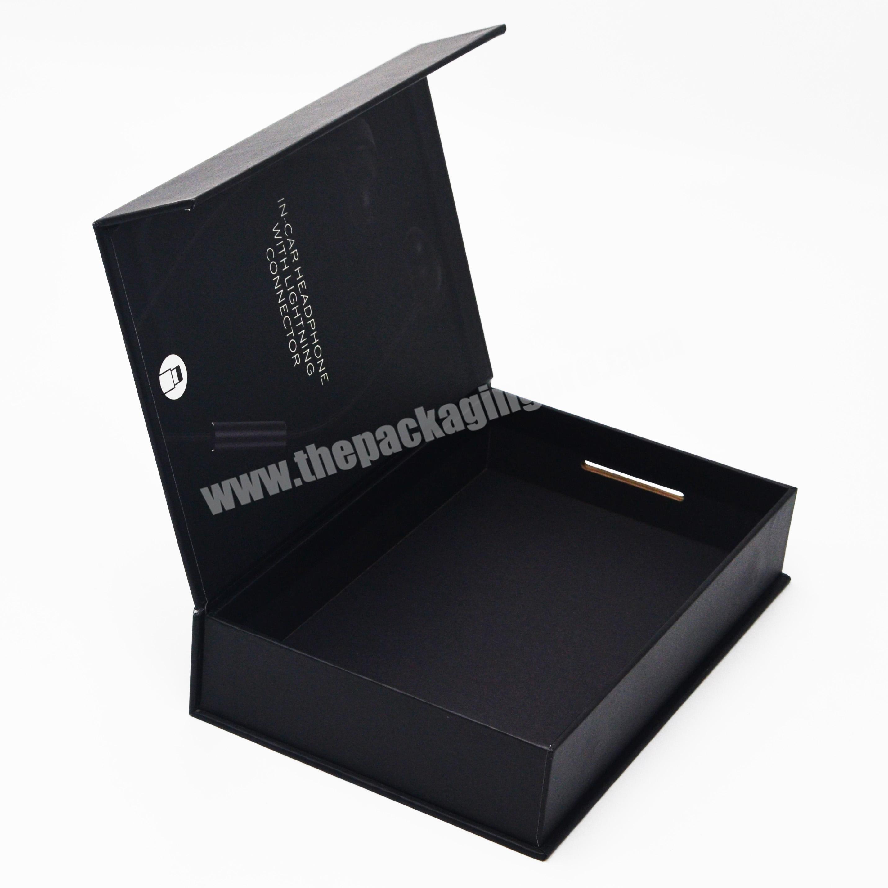 Luxury Black Custom Logo Magnetic Closure Cardboard Gift Box Packaging Box For Headphone