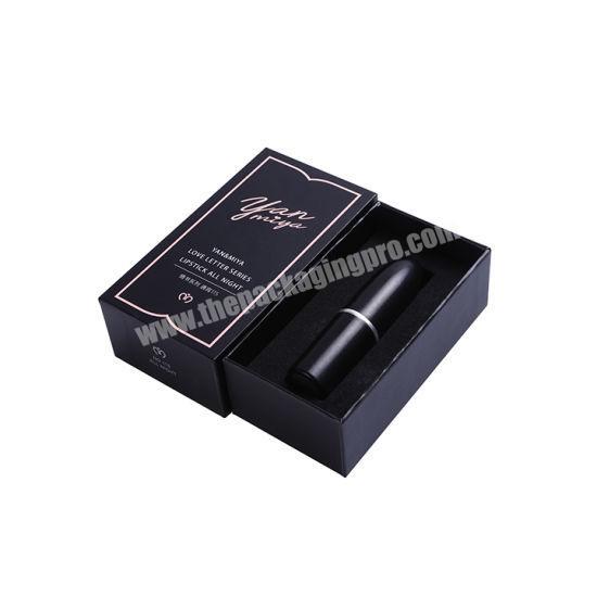 Luxury Black Lid And Base Cosmetic Lipstick Packaging Paper Box With Foam