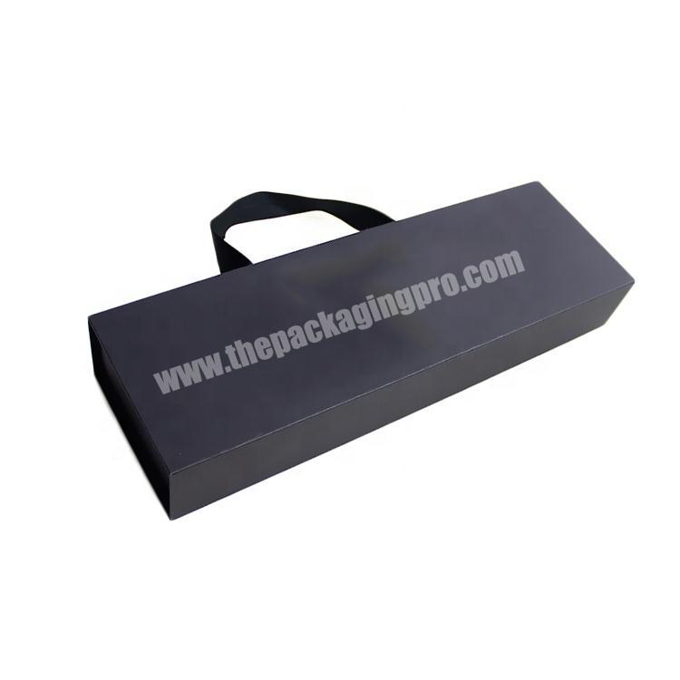 Luxury black magnetic paper folding gift packaging box with ribbon