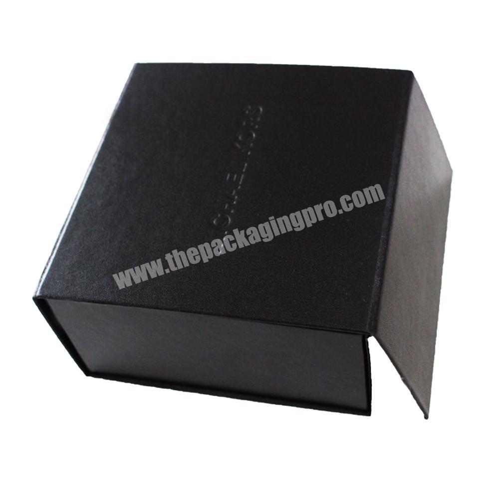 Luxury black matt art flat foldable magnetic box custom labels paper packaging  gift box with ribbon