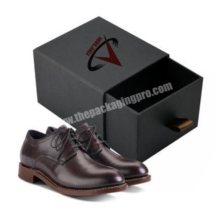 Luxury black new  custom cardboard pull out shoe packaging slide drawer type shoe box
