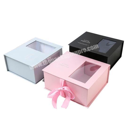 Luxury Black Paperboard Flower Wedding Flavor Gift Box with PETPVC Windows