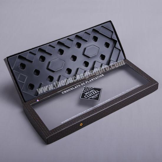 Luxury Black Print Retail Packaging Praline Chocolate Gift Box for Food with Window