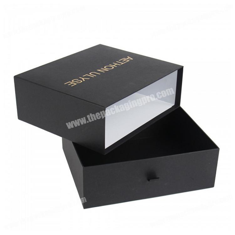 Luxury Black Recyclable Special Texture Gold foil Stamping Custom Small Size Drawer Jewelry Box Gift Packaging
