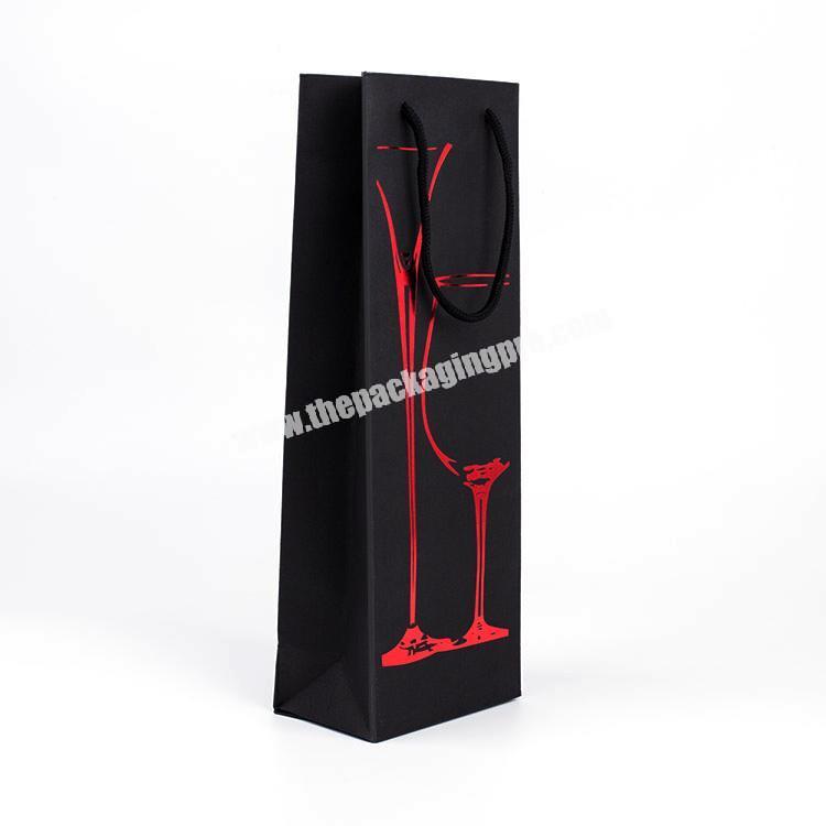 luxury black wine paper bag with red hot stamping logo
