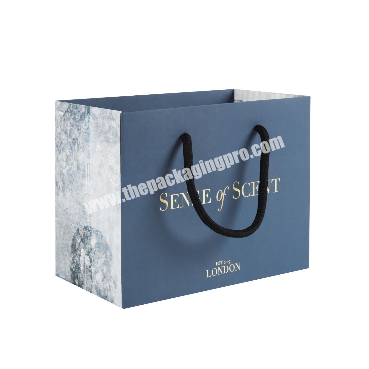 Luxury Blue Gift Paper Bag Custom Made Printed Logo Jewelry Packaging Kraft Shopping Paper Bag With Ribbon Handles