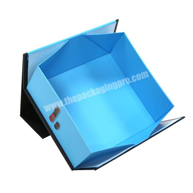 Luxury blue rigid folding gift box foldable box with ribbon packaging paper box