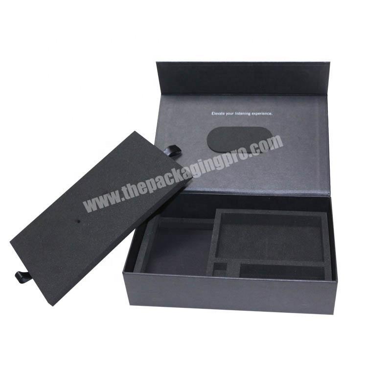 Luxury cardboard box bookshape magnetic box with EVA foam insert black