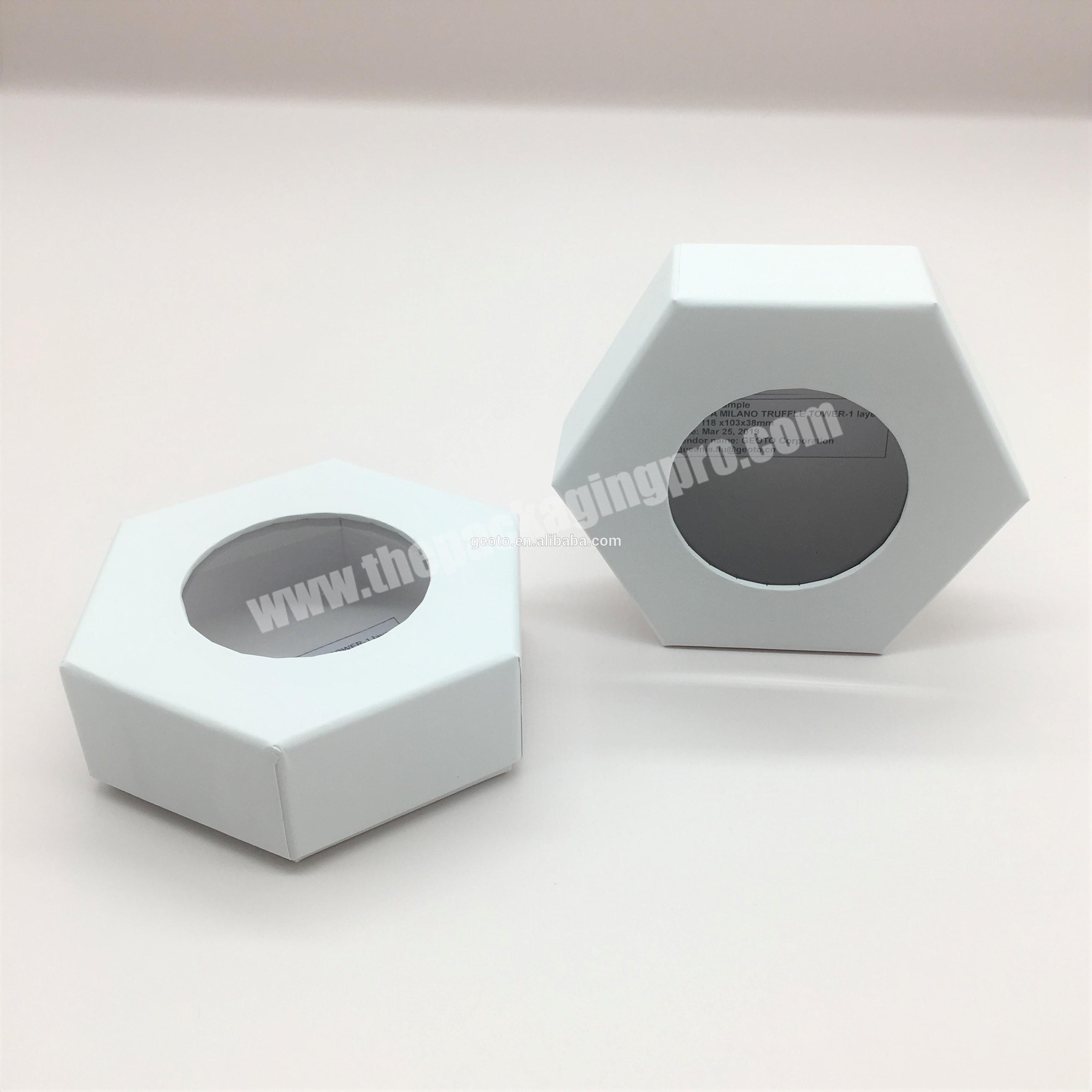 Luxury cardboard  hexagon shape gift paper packaging box with custom logo window