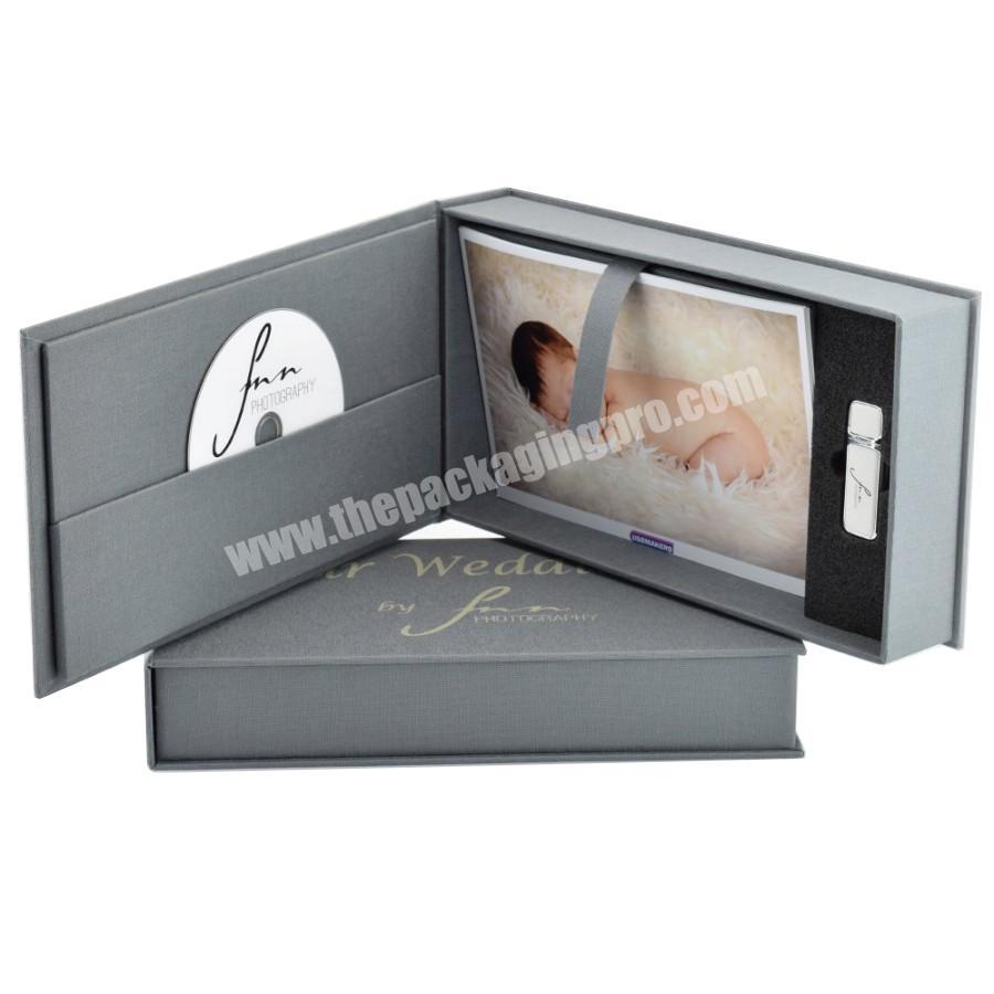 Luxury Cardboard Paper Cloth Covering Foil Stamping Design Photography USB Disc Present Box