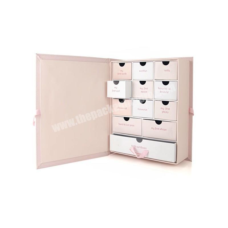 Luxury Cardboard Paper Custom Design Flip Top Ribbon Tie Closure Baby Keepsakes Packaging Boxes