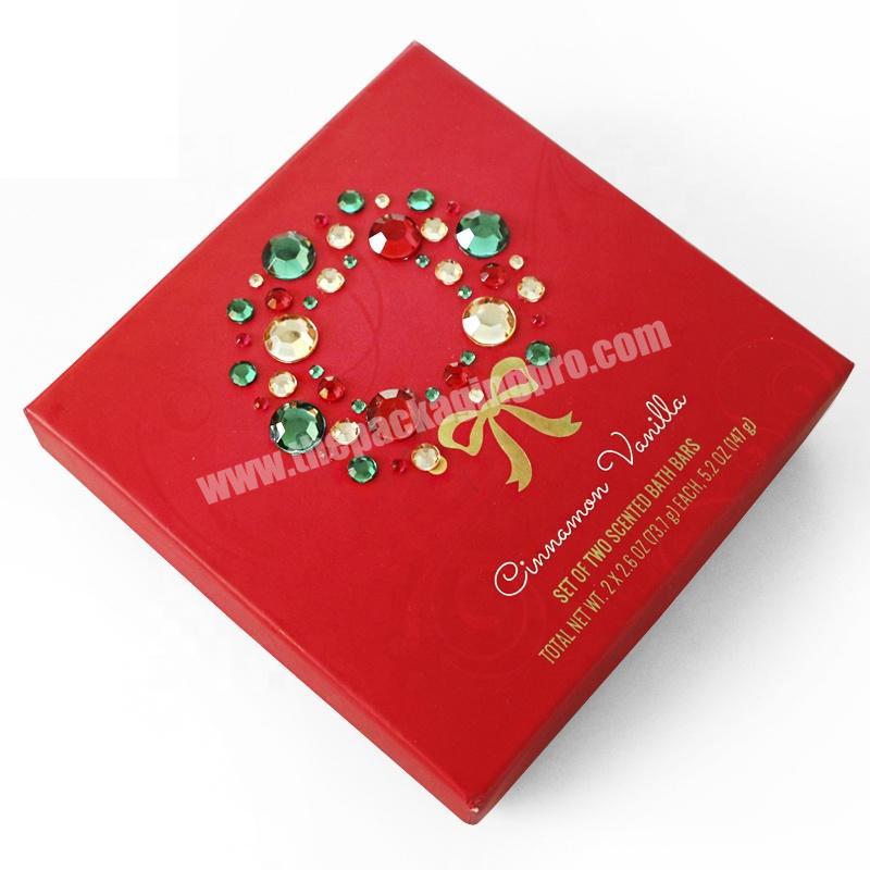 Luxury Christmas New Year soap bath bar cover gem packaging gift box red