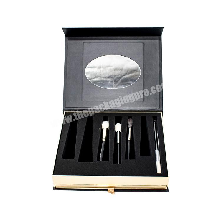 Luxury cosmetic boxes rigid cardboard black packaging boxes for makeup brushes