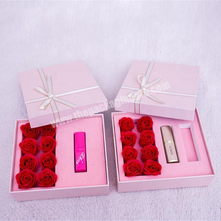 luxury cosmetic paper box soap flower cardboard bottom pink gift packaging boxes with lid
