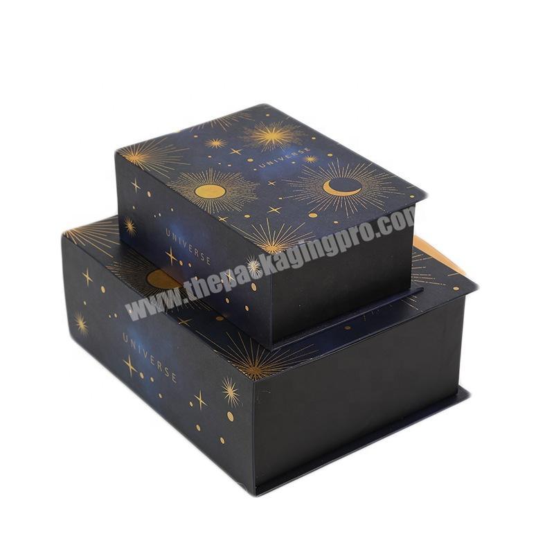 Luxury creative hot stamping beautiful foldable gift packaging box with ribbon closures