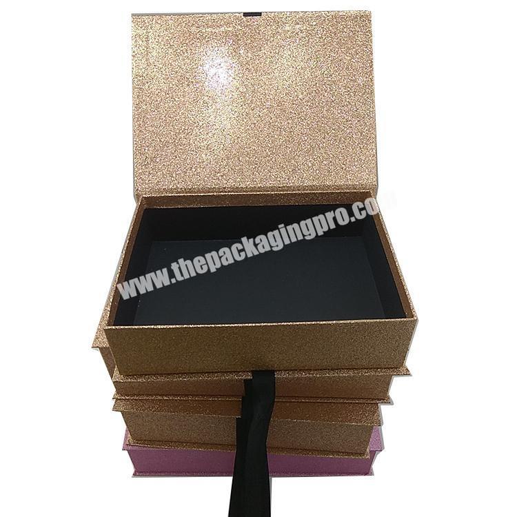 Luxury custom 2020 hot selling unique glitter book shape magnetic close packaging gift box with ribbon
