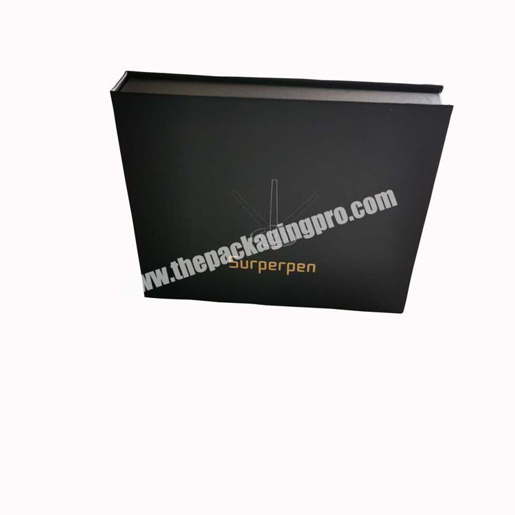 Luxury custom book style gift box black cardboard packaging box with magnetic and insert