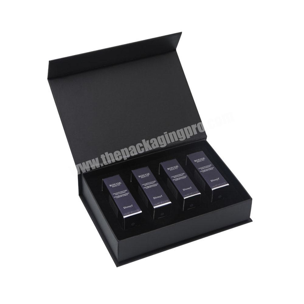Luxury Custom Cardboard Paper Magnetic Book Shaped Cosmetic Lipstick Set Gift Packaging Boxes with Inserts lining