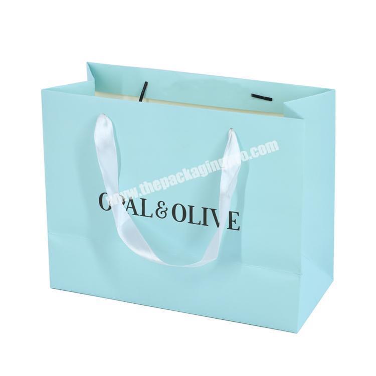 Luxury Custom Light Blue Color Shopping Paper Bag With Your Logo