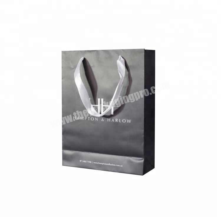 Luxury custom logo black shopping paper gift bags with Ribbon handle