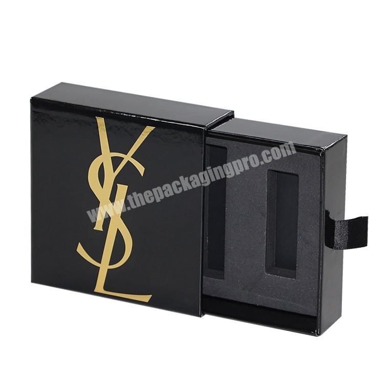 luxury Custom logo cosmetic display Handmade black Rigid Sliding Drawer gift Paper Box Packaging with EVA