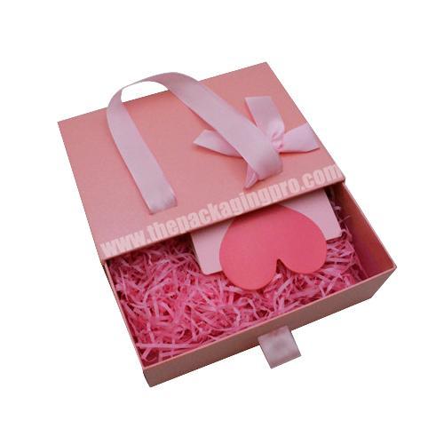 Luxury Custom Logo Printed Cardboard Paper Box Clothing Packaging Box With Ribbon Handle Greeting Card