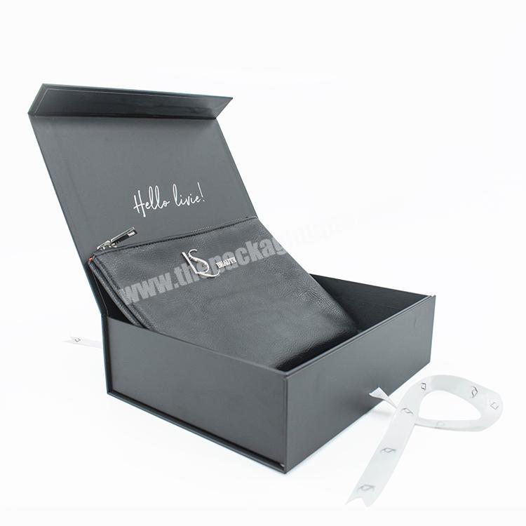 Luxury custom matte black magnetic gift box cardboard packaging cosmetic bags