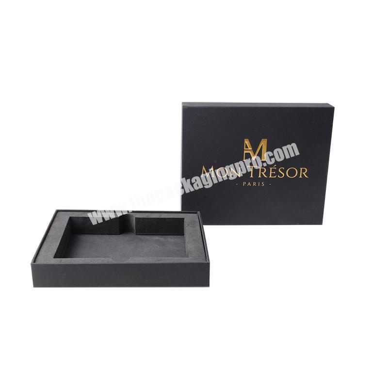 Luxury custom matte black simple design wallet gift box and packaging with hot stamping logo