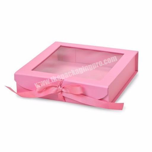 luxury custom Pink ribbon foldable transparement window gift box clothes